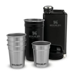 Stanley ADVENTURE PRE-PARTY SHOT GLASS + FLASK SET, alu termos boca kamp, crna