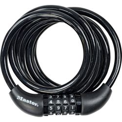 Masterlock 8221 SPIRALA ŠTEVILKE 1,8M, brava za bicikl, crna