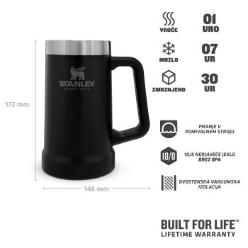 Stanley ADVENTURE BIG GRIP BEER STEIN, alu termos boca kamp, crna