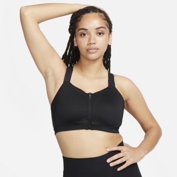 Nike W NK DF ALPHA ZIP-FRONT BRA, ženski top, crna